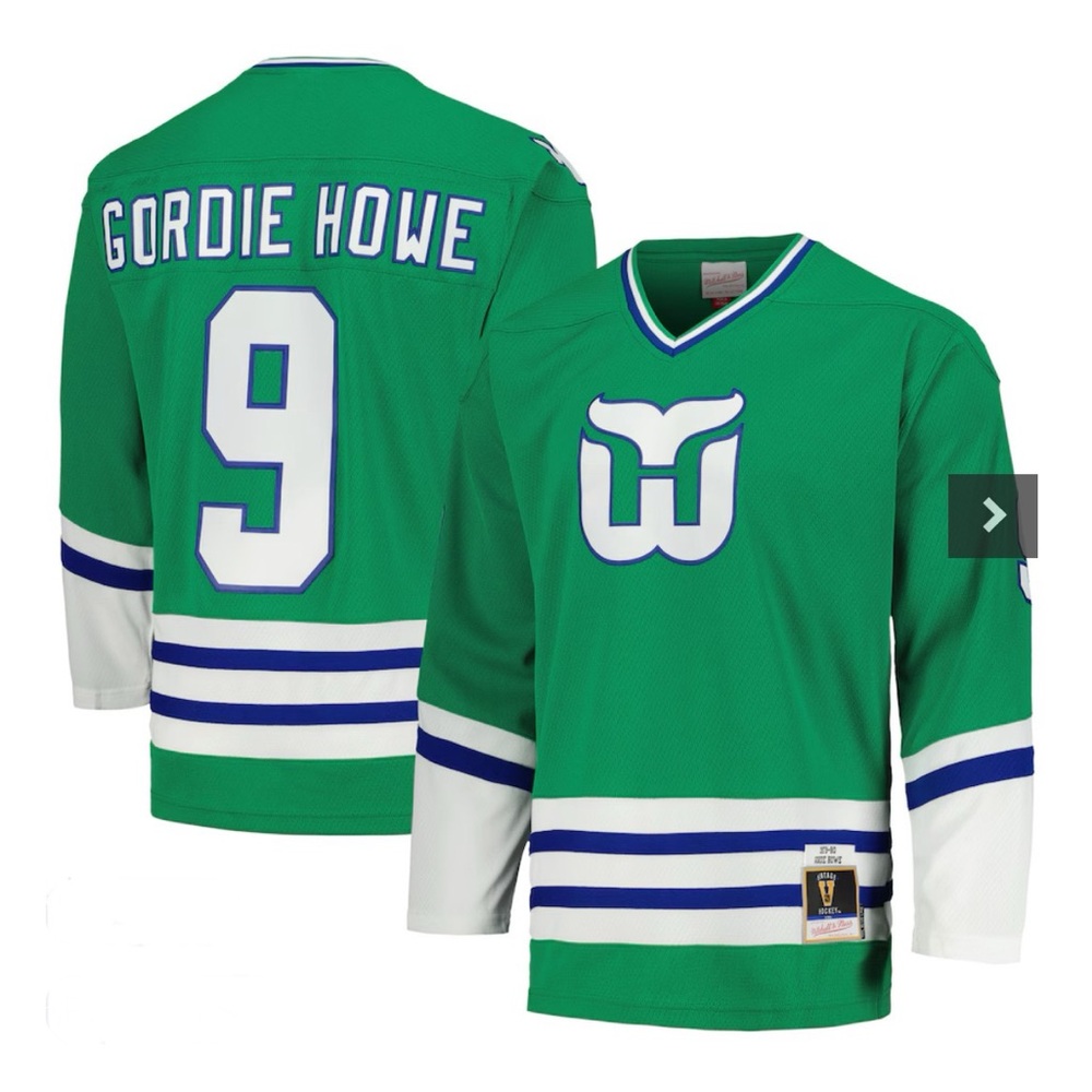 Hartford Whalers Gordie Howe Mitchell & Ness 1979/80 Blue Line Jersey. Lg. NWT